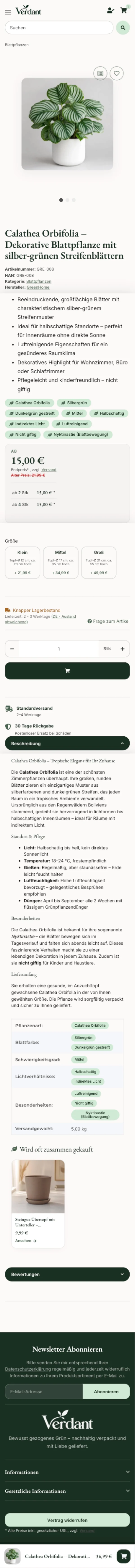Verdant – Mobile Ansicht
