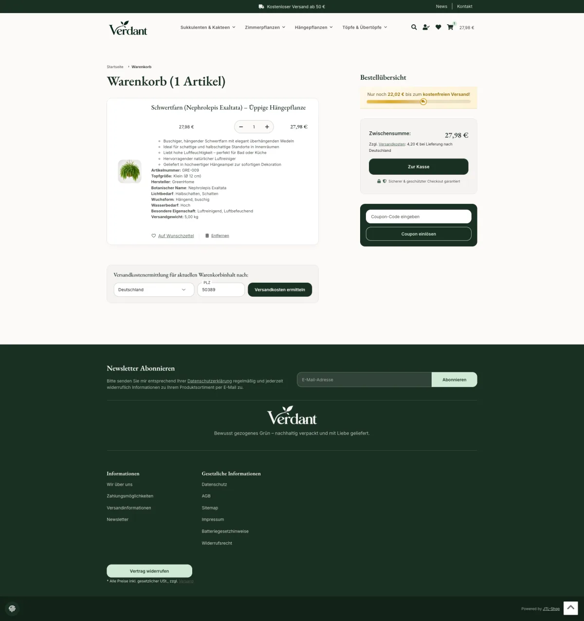 Verdant – Warenkorb